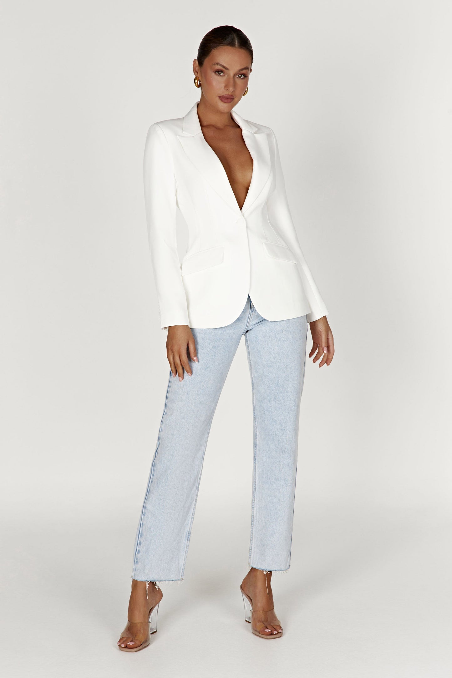 Helda Fitted Cinched Waist Blazer - White